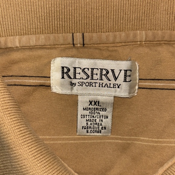 RESERVE BY SPORT HAILEY MENS POLO SHIRT TAN WITH STRIPE BLACK AND WHITE SIZE XXL - Picture 6 of 6